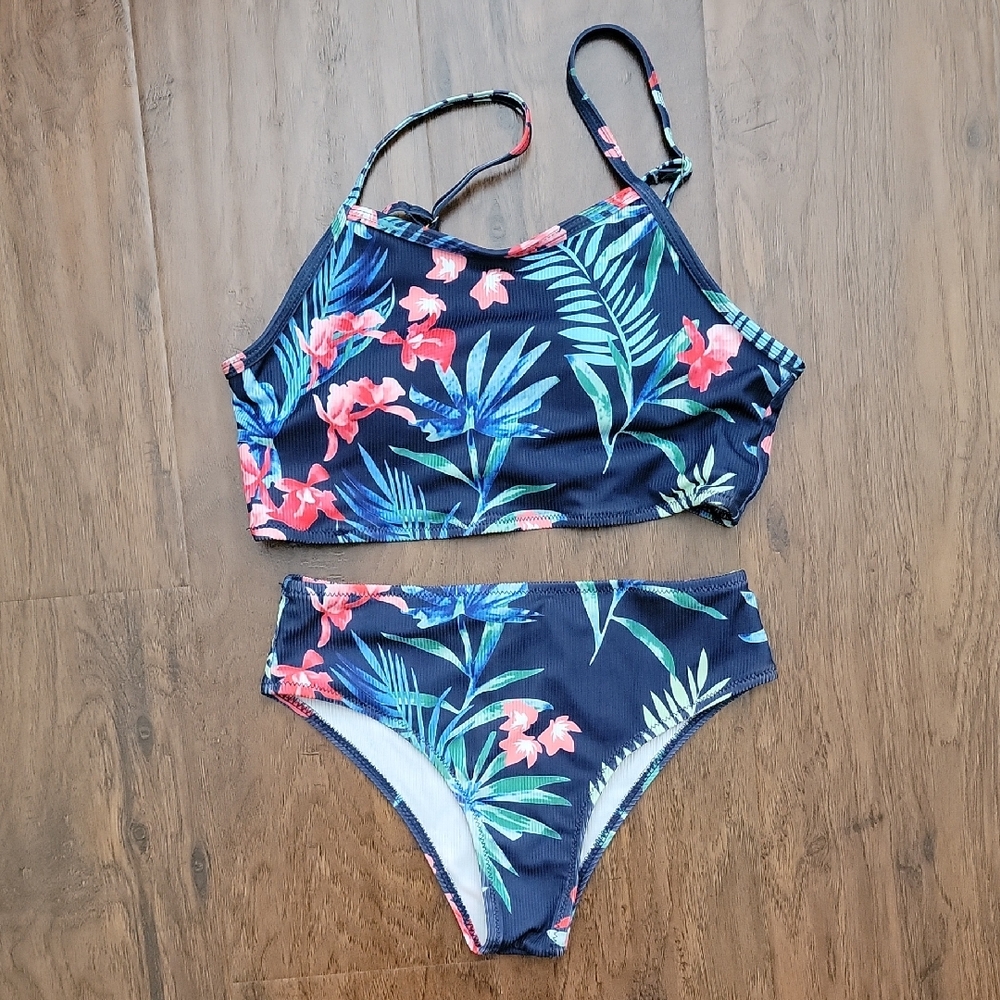 Floral Bikini Set Tropical Print With Skirt